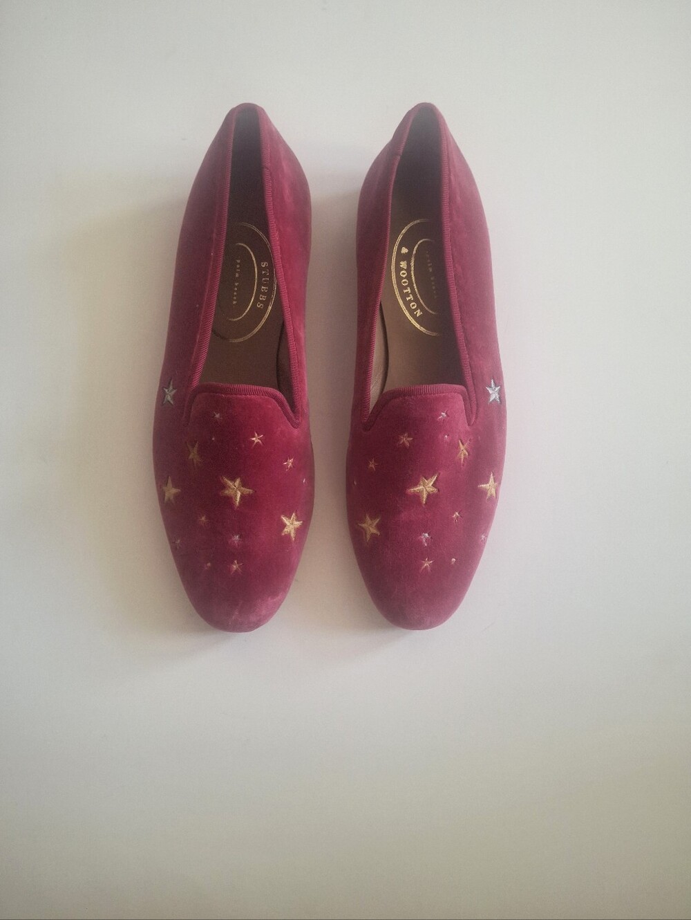 STUBBS & WOOTTON Fuchsia Velvet Star Loafers  - Size 11